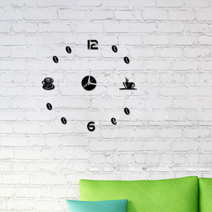 MOFUCA 3D DIY Wall Clock, Kitchen Coffee Decor Wall Clocks Frameless Large DIY Wall Clock Wall Sticker Home Decor for Living Room Bedroom Decoration (Black)