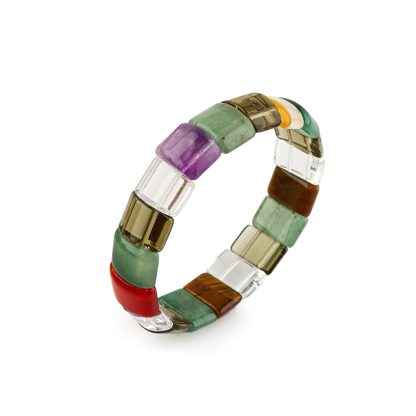 CRYSTALIS 7-Chakras Gemstone Elastic Stretch Stones Bracelet, Natural Crystals, Chakra Healing Jewelry, Men & Women, Adjustable Bracelet, Gift Giving Bracelet, 7.25 to 7.50 inch