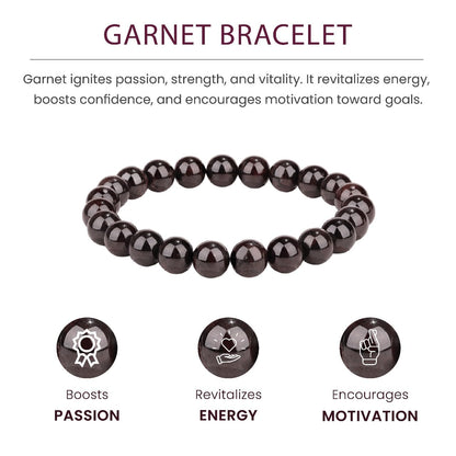 Crystal Vibe Passion Bracelet – Garnet Healing Bracelet for Love, Motivation & Strength – Natural 8mm Gemstone Beads Bracelet for Women Men