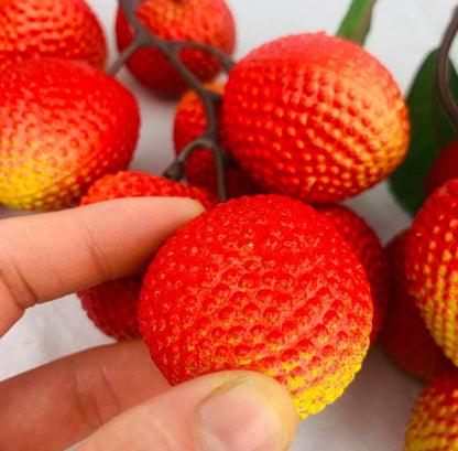 2 Bunches Artificial Lychee Fruit 7.8" Lifelike Fake Lychee with Leaves, Realistic Kitchen/Dining Table Decor, Party Decoration, Plastic Fruit Props for Photography, Display, or Cabinet Styling