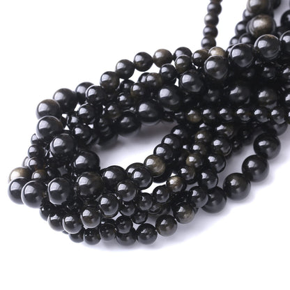 45PCS 8MM Natural Black Golden Obsidian Stone Beads Energy Healing Beads for DIY Jewelry Bracelet Necklace Making for Jewelry Making15Inch