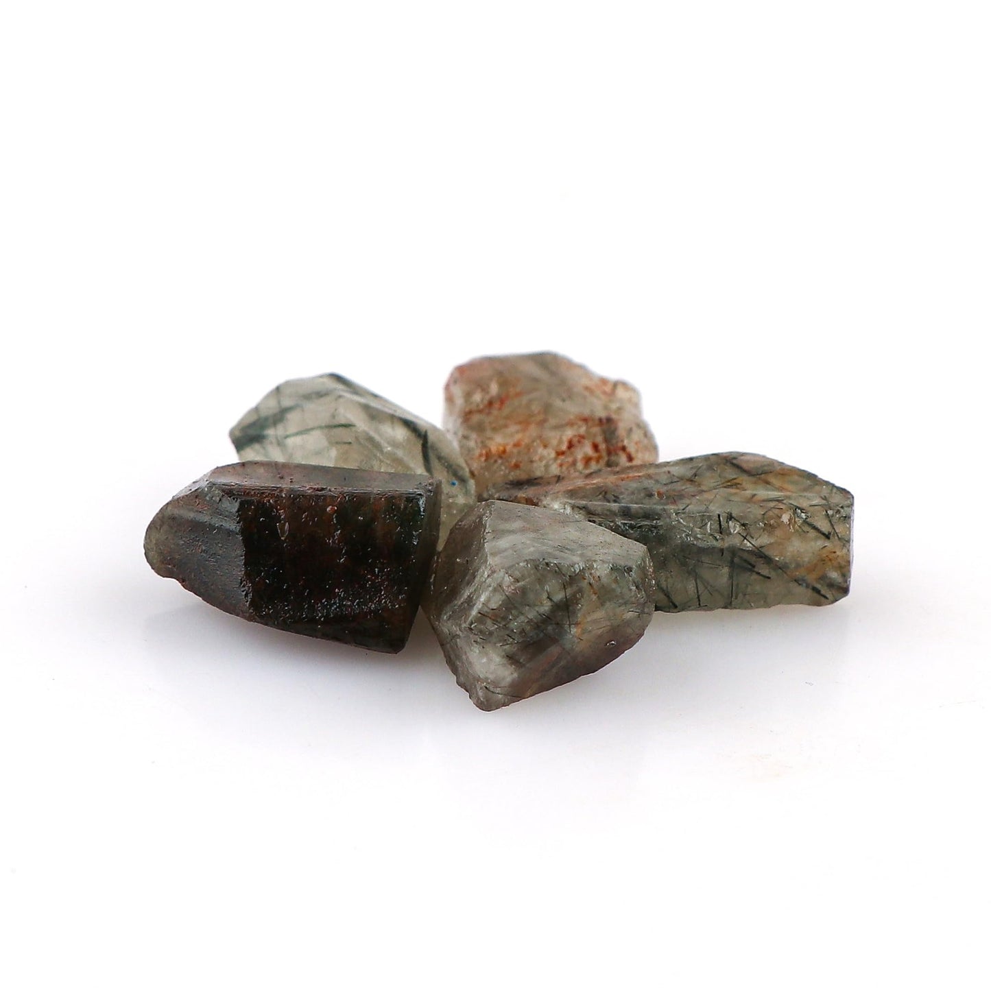 CRYSTALINES 5pcs Wholesale Natural Raw Green Rutile Quartz Gemstone, Untreated Rough Stone, Bulk Loose Supplies, DIY Crafts, Jewelry Making, Healing Crystals, Birthstone, Gem Collection, AAA Grade