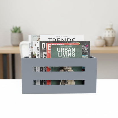 Qinpufu Magazine File Holder, Standing Wooden Magazine Rack, Desk Folder Organizer for Office & Bathroom-Gray