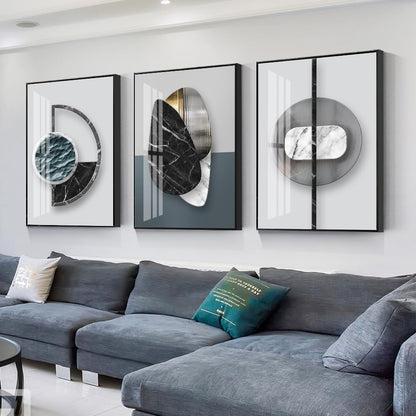 QKF Extra Large Frame Bright Geometry Abstract Canvas Wall Art Modern Home Living Room Bedroom Bathroom Wall Decor Poster & Prints Set of 3 Paintings 24"x 32" (Black Ash, 24" X 32" X 3 pieces)