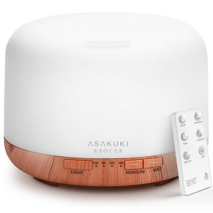 ASAKUKI Essential Oil Diffuser for Home, 500ML Aromatherapy Diffuser Humidifier with Remote Control, 7 Color LED Lights, Quiet Cool Mist Diffuser for Bedroom, Office, Gift for Mom (Yellow)