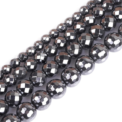 HAAMIIQII 65pcs 6mm Natural Black Hematite Loose Gemstone Beads Faceted Round Spacer Stone Beads for Jewelry Making DIY Bracelets Necklaces Crafting