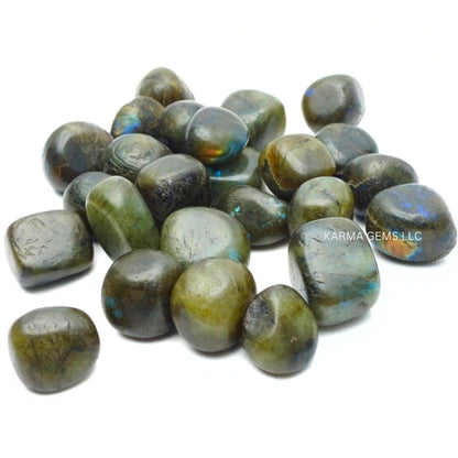 Karma Gems 1lb Labradorite Tumbled Stones - Polished Stones for Positive Energy - Crystal Kit for Fresh Mind & Restful Sleep - Healing Stone for Chakra Balancing-ideal for Gift & Home Decor (15-25 Mm)
