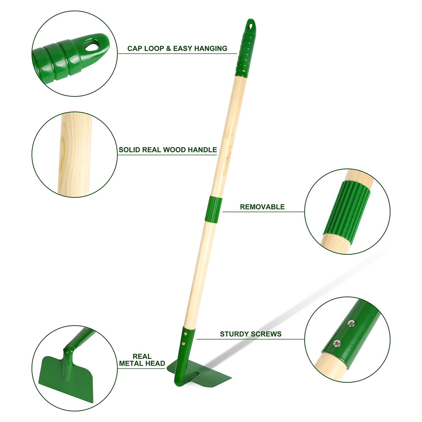Duckura Kids Gardening Tools Set - 7pcs Wheelbarrow Set for Kids with Shovel, Rake, Leaf Rake, Summer Outdoor Yard Digging Weed Birthday Gifts Toys, Easter for Boys Girls Age 2 3+ Years(Green)
