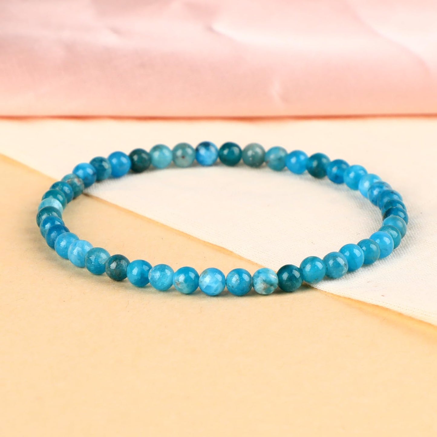 LPBeads Handmade Natural Gemstone Stretch Elastic 4mm Blue Apatite Bracelet Healing Crystal Round Stone Beads Jewelry Gifts for Women Men