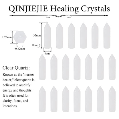 QINJIEJIE Clear Quartz 20 PCS Healing Crystals Stones Sets Wands Bulk Natural Pocket Crystal Towers Assorted Pointed Reiki Gemstones Polished Energy Meditation Chakra Gifts for Women Men