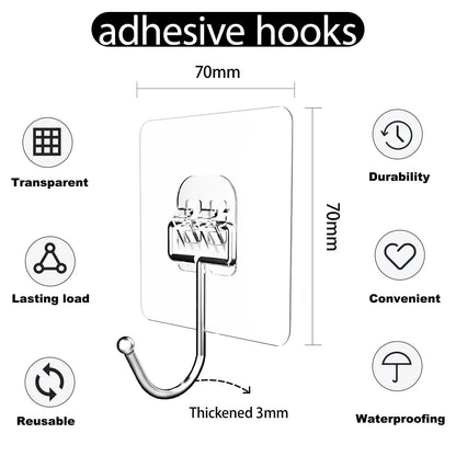 Adhesive Hooks for Hanging, Wall Hooks Self Adhesive Towel Coat Waterproof Transparent Hook for Bathroom Shower Kitchen Keys Door Outdoor Home Improvement Utility Hook 18 Pack Hold 40 lb(Max)