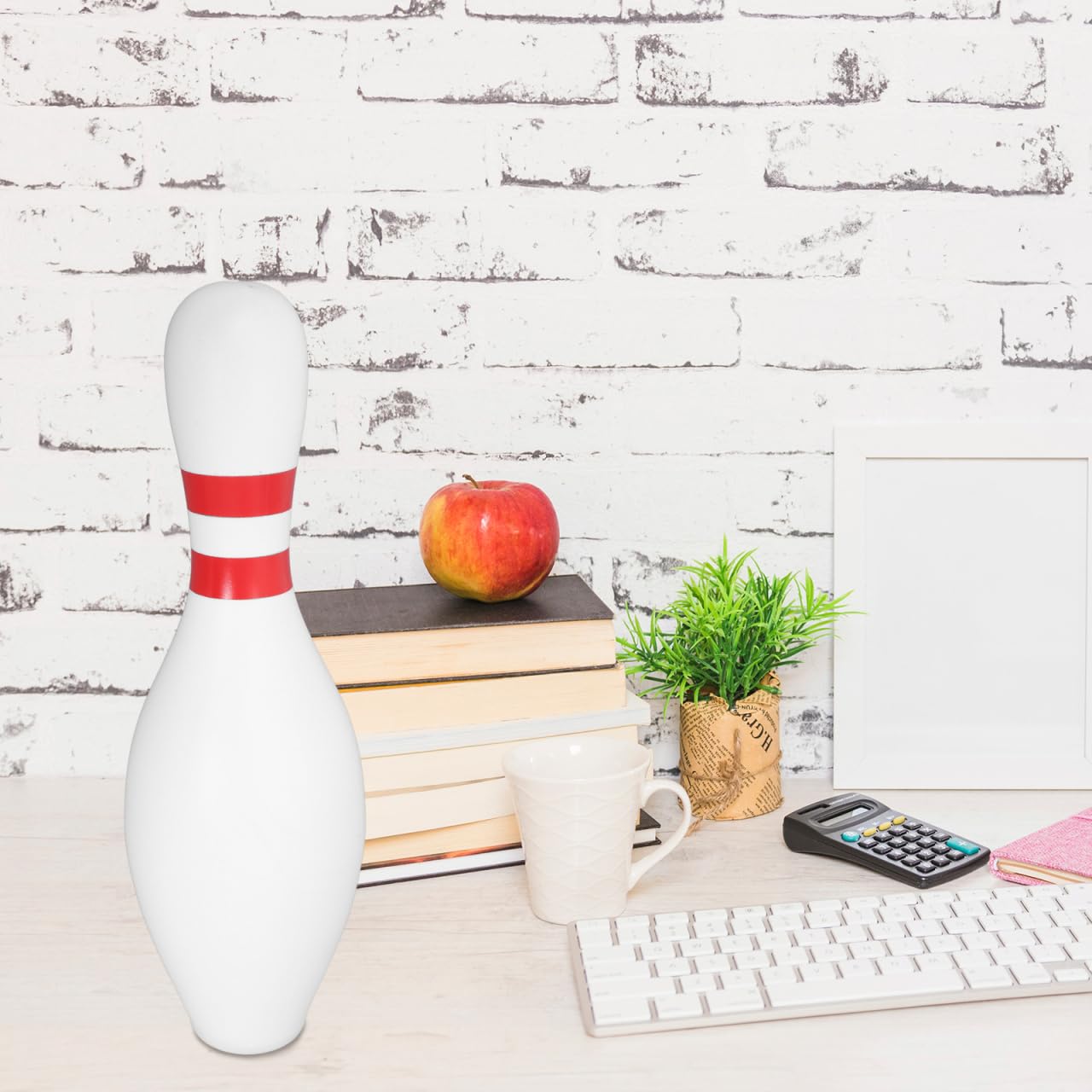 15 Inch Bowling Pin Piggy Bank for Kids, Large White Plastic Money Saving Jar, Unbreakable Coin Holder for Sports Theme Room Decor & Birthday Souvenir