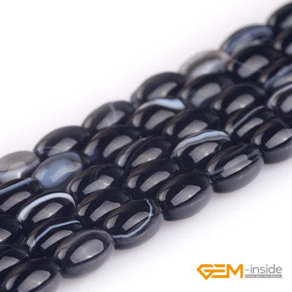 GEM-Inside 6x9mm Natural Black Botswana Onyx Agate Stone Semi Precious Rice Olive Oval Chakras Beads for Jewelry Making DIY Handmade Craft Supplies 15"