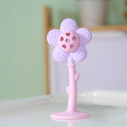 Baby Teething Toys 3-6 Months, Teether and Sensory Rattle for Babies 0-6 Months, Food Grade Silicone Teethers 6-12 Months, Infant Teething Relief Chew Toys, Sunnyflower Teether Toy BPA Free - Purple