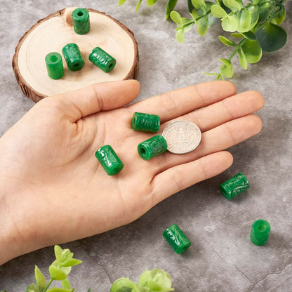 Fashewelry 10Pcs Natural Myanmar Jade Stone Large Hole Beads Column Engraving Gemstone European Charm Beads Tube Shape Healing Chakra Gems Loose Spacers for Jewelry Making 4.5-5mm Hole