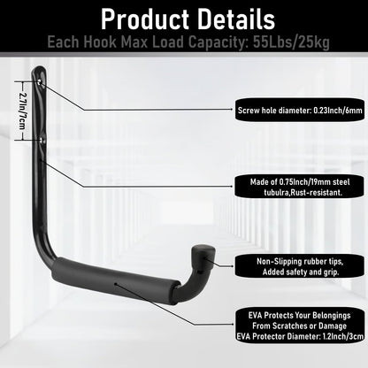 Whrsinlor Heavy Duty Steel Garage Storage Hooks, 9.5Inches Jumbo Arm Ladders Utility Rack, Wall Mounted Hanger Organizer for Tools, Bikes, Jeep Door