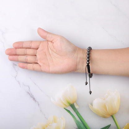AD Beads 4mm Hematite - Healing and Health - Handmade Natural Stone Crystal Bracelet with Adjustable Macrame String - Yoga Healing Power Energy Gifts for Men and Women