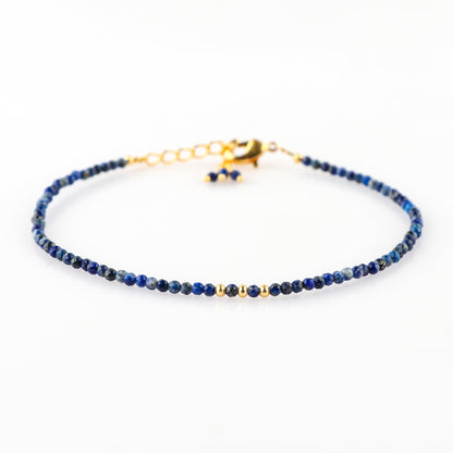 NJCRAFT Handmade Bohemian Gold Plated Lapis Lazuli Bracelet for Women – Adjustable 8 Inch Dainty Micro Faceted Gemstone Beaded Jewelry, Hypoallergenic Gift for Her