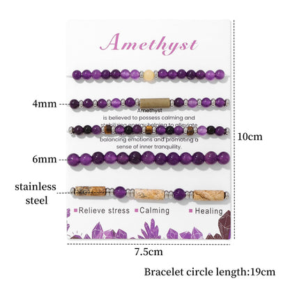 5Pcs Amethyst Bracelet for Women 4mm Amethyst Crystal Bracelet Stackable Beaded Bracelets Gemstone Bracelets Purple Beaded Bracelet Stretch Bracelets Amethyst Jewelry for Women