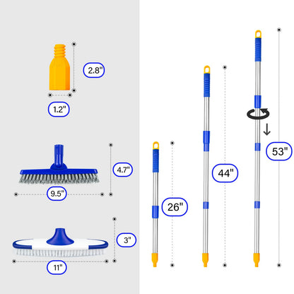 ITTAR Grout & Scrub Brush Combo, Floor Scrubber with Long Handle, Multi-Purpose Stiff Bristles Cleaning Brush Set for Tile, Grout, Deck, Kitchen, Shower Floor (2 Pcs)