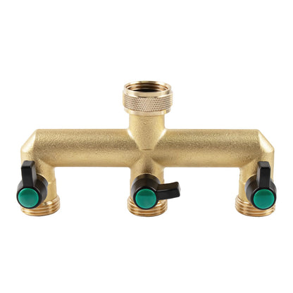 Hose Splitter, 3 Way Heavy Duty Brass Garden Hose Splitter, Outdoor Faucet Splitter, for 3/4" Hose Connector, Hose Spigot Adapter with 3 Individual ON/Off Valves