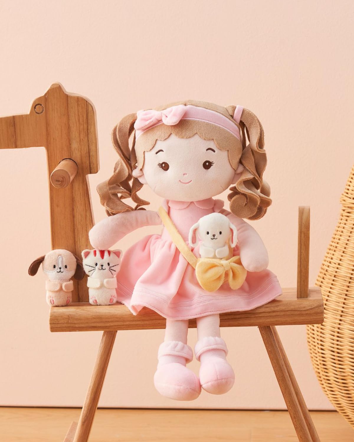 LeyaDoll Soft Baby Doll Toys (16''), My First Baby Rag Doll for 1 Year-Old Girl Birthday Gift, Christmas Plush Toys Gift for Toddler Kids Infants-Daydream-Mia-and-Her-Pet-Dog