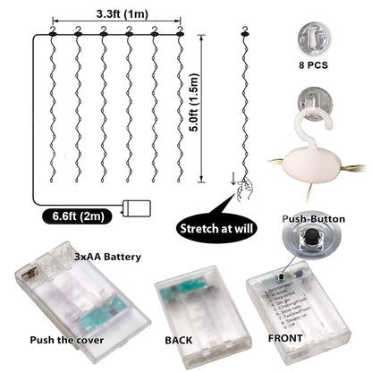 HXWEIYE Short Curtain Lights for Small Window, 3.3x5Ft Warm White Fairy Light with Timer & 8 Clips for Bedroom, Battery Powered 96Led String Light for Indoor Weddings Party Garden Wall Decor