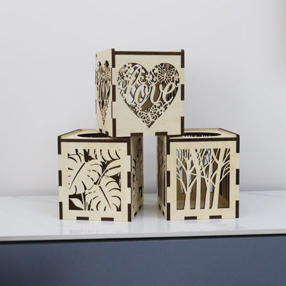 Wooden Tissue Box Cover Square,Laser Cut Decorative Cube Tissue Box Holder for Farmhouse Decor (Leaf -Pattern)