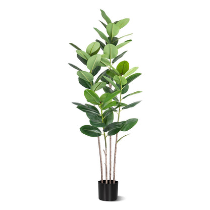 Artificial Rubber Tree 5FT Tall Faux Ficus Tree with Potted Fake Tropical Plant Decorative House Plants Large Floor Plants Artificial Trees for Home