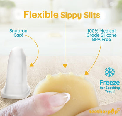 Teetherpop Fillable Silicone Teether for Babies (3-Pack) – Breastmilk Popsicle Molds for Teething w/Spill-Proof Sippy Slits – Baby Teethers for Liquid & Purée – Cooling Teething Relief (BlueOrange)
