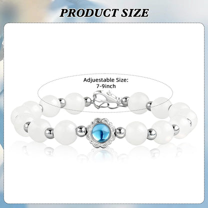 NINATY Beaded Bracelets for Women Dainty White Moonstone Bracelet Adjustable Natural Stone Silver Bead Bracelet Stretch Handmade Elastic Bracelets Trendy Jewelry Gifts for Christmas Birthday Party