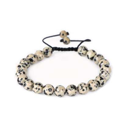 AD Beads Natural 8mm Gemstone Bracelets Healing Power Crystal Macrame Adjustable 7-9 Inch (Dalmation Jasper)