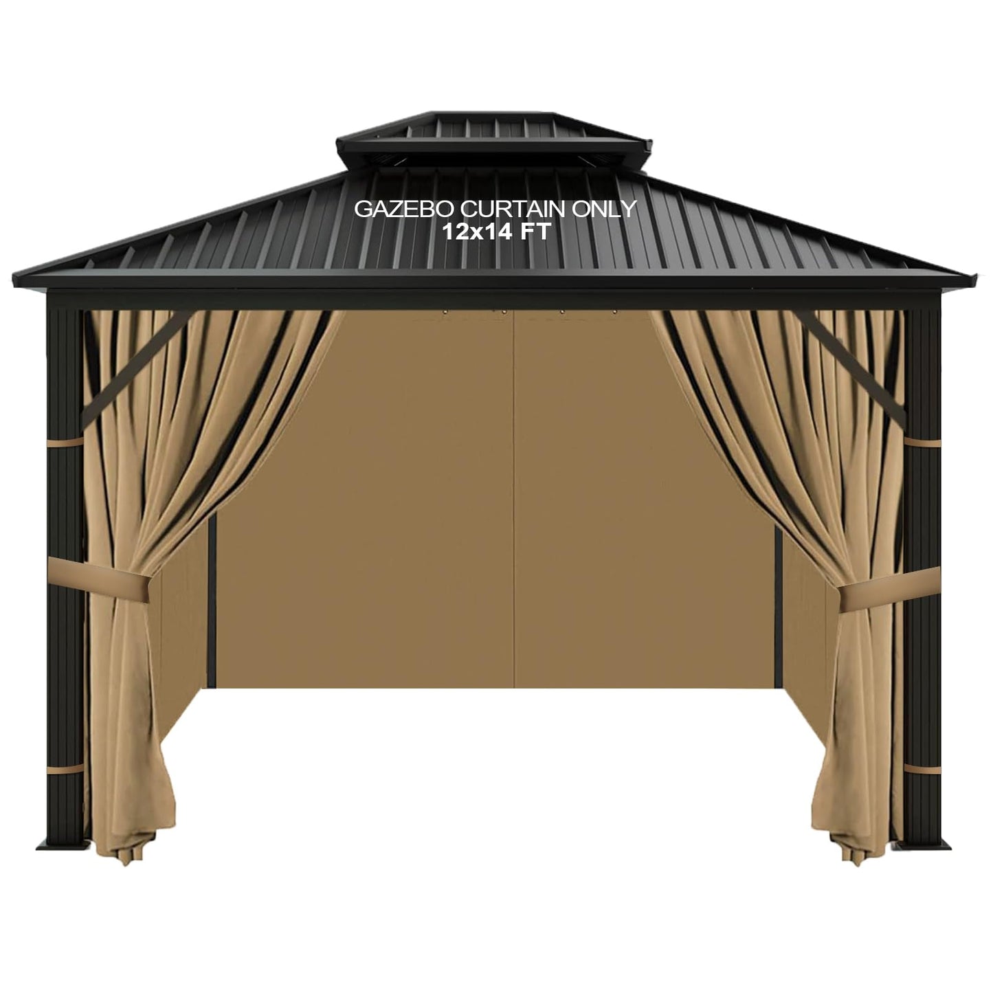 slashome 12'x14' Gazebo Curtains Outdoor Waterproof, Khaki Universal Replacement Curtain 4-Panels, Sidewalls with Zipper for Garden, Patio, Yard (Only Curtains)