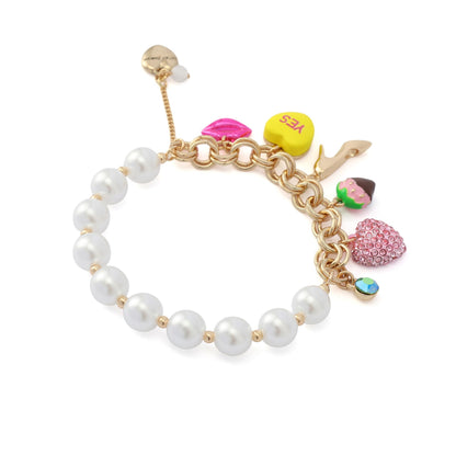 Betsey Johnson Jewelry Women's Sweetheart Pearl Charm Stretch Bracelet