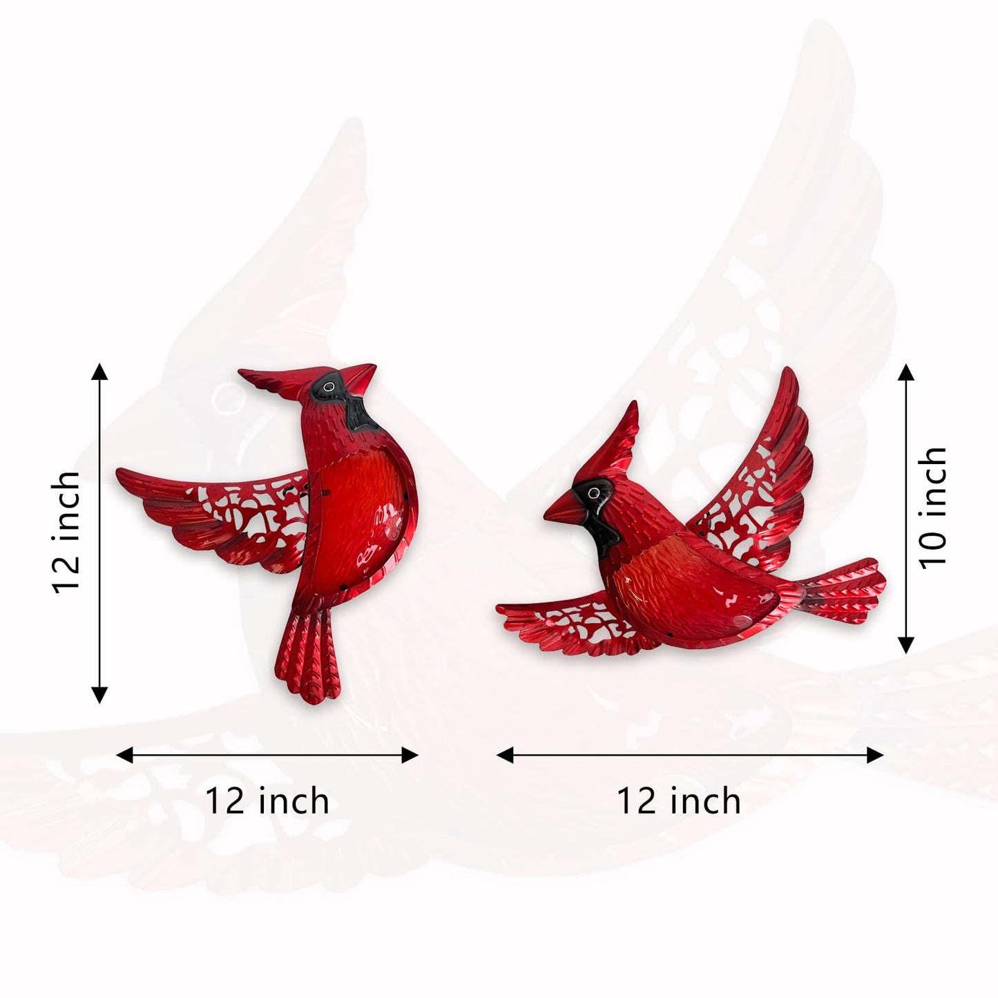 HONGLAND Metal Cardinal Wall Art 12inch Metal Birds Wall Sculpture Garden Decoration Outdoor Statue Patio Fence Hanging Plaques 2 Pack