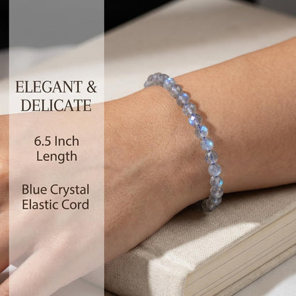 Angelstones Natural Labradorite Gemstone Stretch Bracelet, 4mm Faceted Round Beads, Crystal Healing for Women