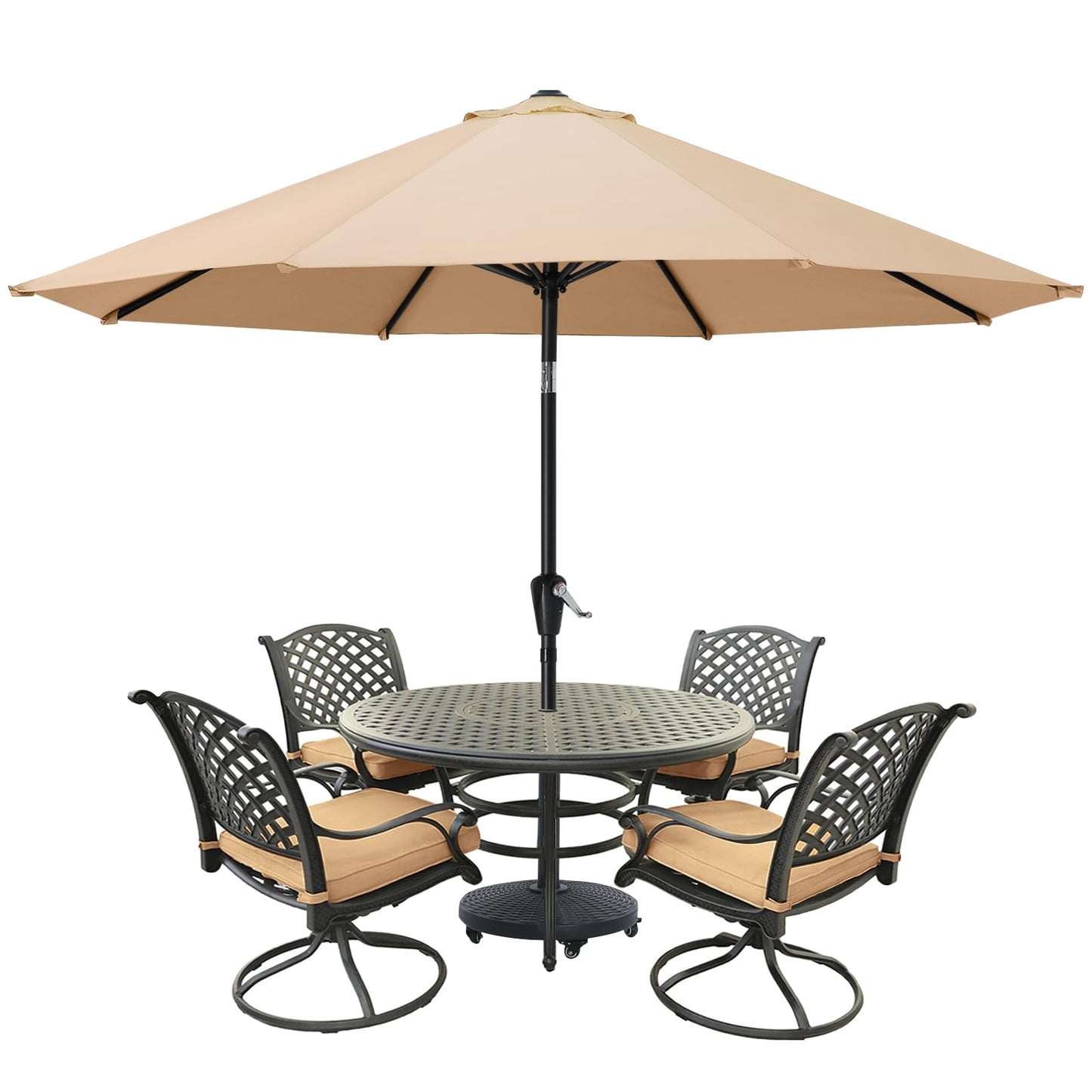 MASTERCANOPY 9FT Patio Umbrella with Push Button Tilt and Crank, Outdoor Market Umbrella with 8 Sturdy Ribs, UV Protection & Waterproof for Garden, Deck, Backyard, Pool (Khaki)