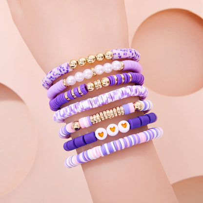 YEOSMINE Boho Heishi Clay Beaded Stretch Bracelets Stack For Women, Preppy Teens Friendship Gold Bracelets Cute Beach Surfer Accessories Bulk Set Trendy Fashion Jewelry