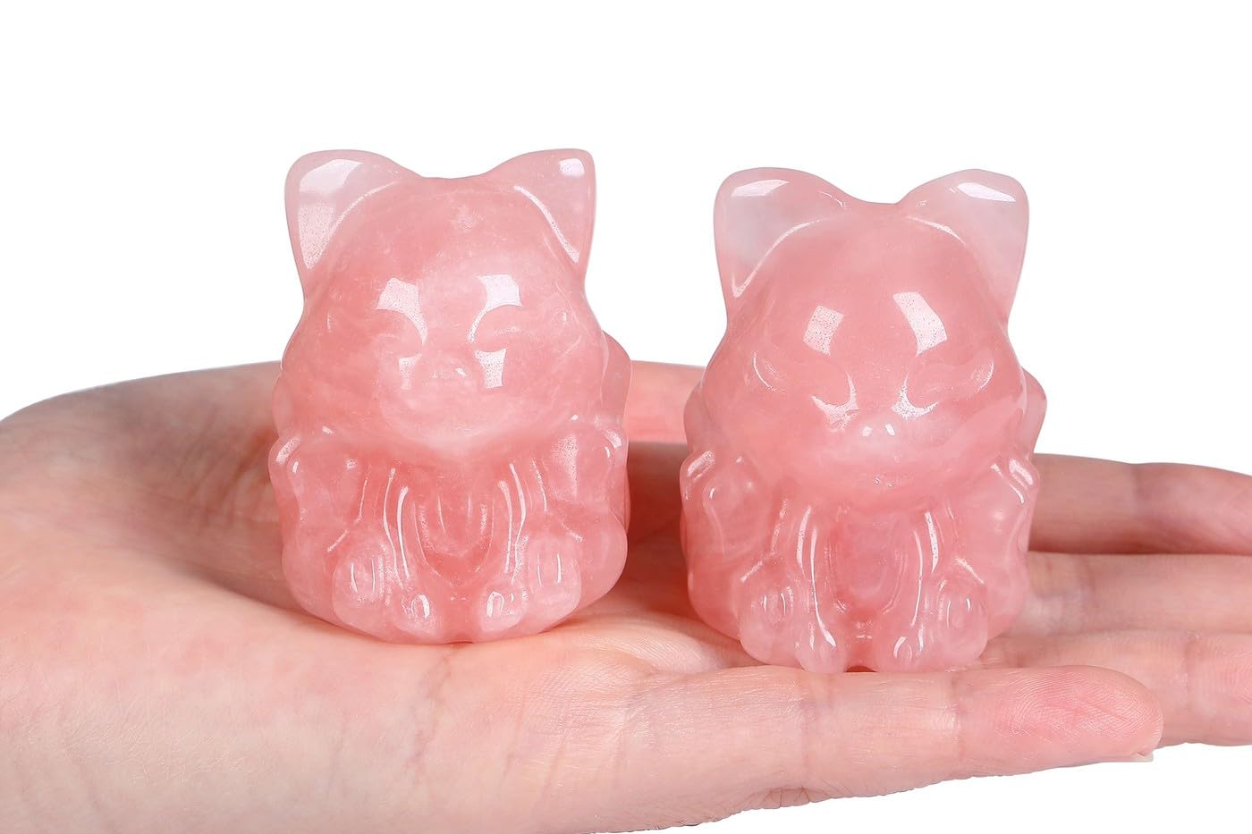 LAIDANLA 2" Rose Quartz Fox Figurine Healing Crystals Pink Fox Statue Hand Carved Natural Gemstone Polished Reiki Spiritual Pocket Animal Sculpture Home Office Room Desk Decor