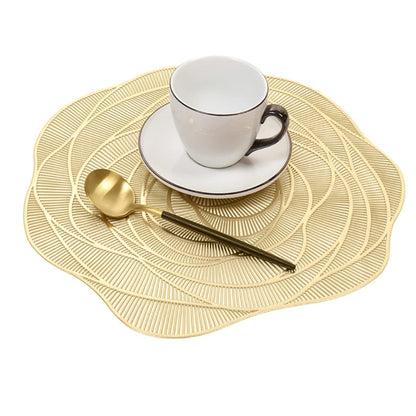 Round Gold Placemats Set of 4 Rose Flower Pressed Vinyl Place Mats Elegant Tablemats Kitchen Table Setting for Wedding Holiday Dining Table Decorative