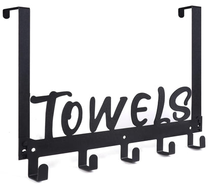 Gohiuo Over The Door Hook, Towel Holder Towel Hook for Bathroom, Towel Hanger Door Rack with 5 Coat Hooks, Over The Door Hanger Towel Rack for Bathroom, Bedroom Towels Coats, Black