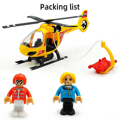 Wooden Train Cars Track Accessories Set Plane Toy with Light and Sound for Train Toys for 3-5-7 Boys Girls Years Old(Rescue Helicopter（with Light and Sound）)