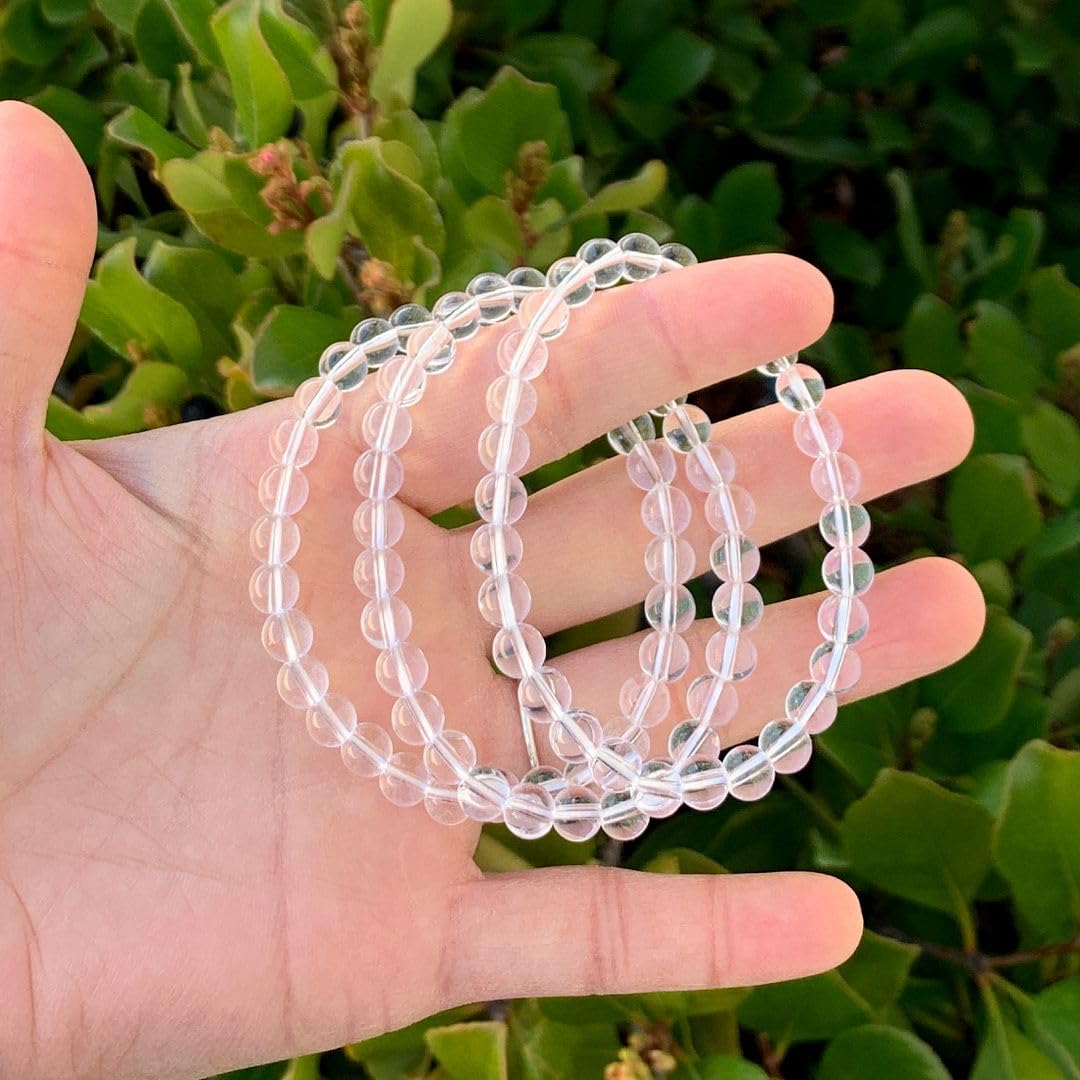 Adabele Real Natural Grade A Clear Crystal White Quartz Bracelet 8 Inch Stretch Gemstone Beaded Bracelet Chakra Healing Crystal Stone Jewelry Energy Quartz Rock GB6-C15