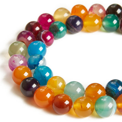 60pcs 6mm Multicolor Stripe Agate Beads Natural Gemstone Beads Round Loose Beads for Jewelry Making