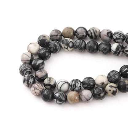 6mm 60pcs DIY Natural Black Network Zebra Stone Beads Round Healing Crystal Gemstone Loose Beads for Jewelry Making Handmade Bracelet Necklace