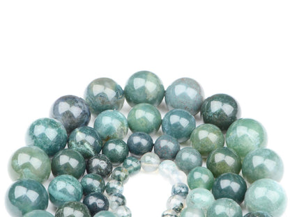 Bymitel 90 pcs Natural Genuine Real Round Loose Stone Beads Gemstone Spacers for Charm DIY Jewelry Making 15.5" per Strand 4mm (Green Moss Agate, 4mm)