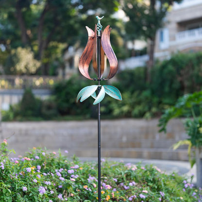 Stargarden Outdoor Wind Spinners, 13.7" Dia Metal Kinetic Wind Sculptures,Metal Yard Art Garden Decor(Brown Green)