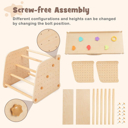 INFANS 7 in 1 Climbing Toys for Toddlers, Upgrade Wooden Montessori Cube Climber Set with Reversible Ramp Slide Ladder Seesaw, Indoor Pikler Climb Activity Jungle Gym Present for Kids Age 3+