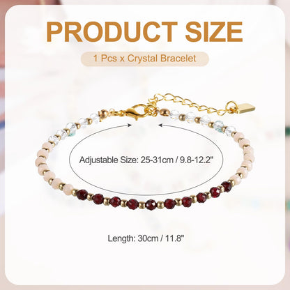 PATIKIL 4mm Crystal Bracelets for Women, Gradient Faceted Beaded Bracelet 11.8 Inches Adjustable Chalcedony Crystal Jewelry Charm Chain for Birthday Gift, Red
