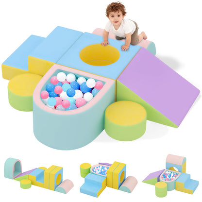JUOIFIP Toddler Climbing Toys Indoor, 6-Piece Baby Foam Climbing Blocks with Ball Pit, Colourful Soft Play Set for Toddlers 1-3 Years Old, Kids' Indoor Climbers & Play Structures (Balls not Included)